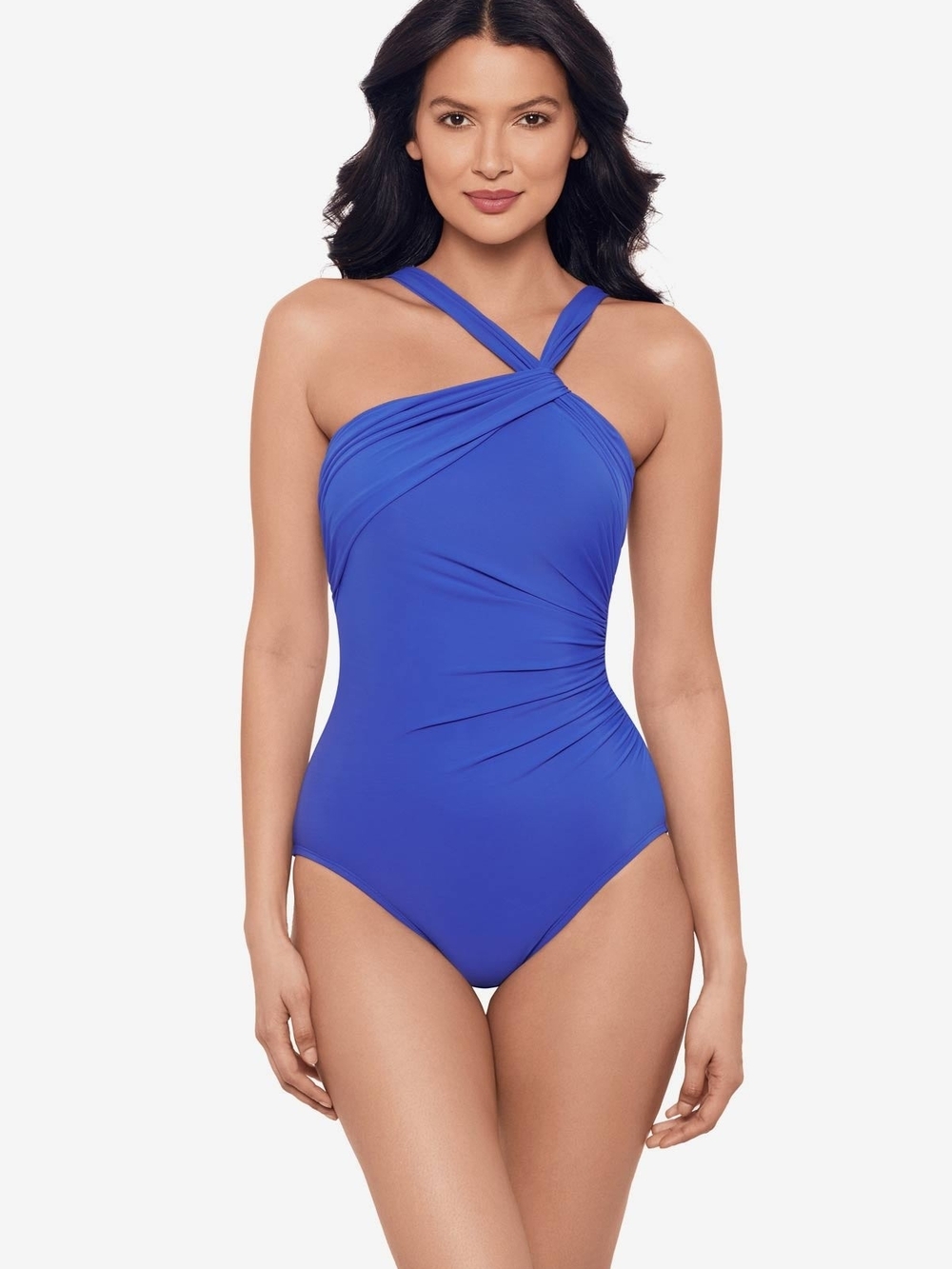Miraclesuit Europa Crossover Halter One-Piece Swimsuit in Royal Blue